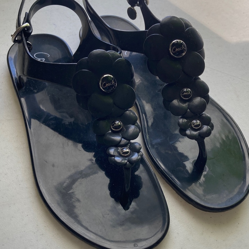 Coach Black Floral Jelly Sandals - Picture 1 of 5